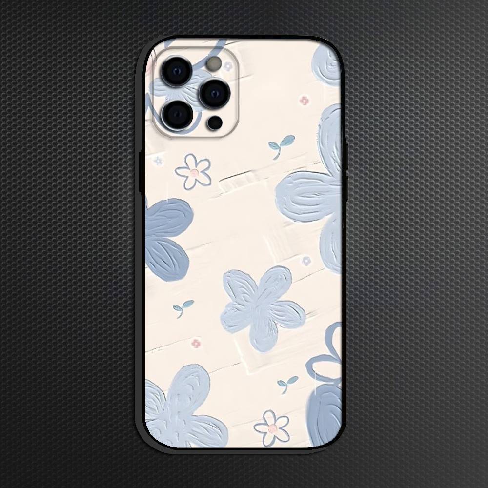 

Blue flower Phone Case For iPhone 16,15,14,13,12,11 Plus,Pro Max, Others Soft Black Cover iPhone16