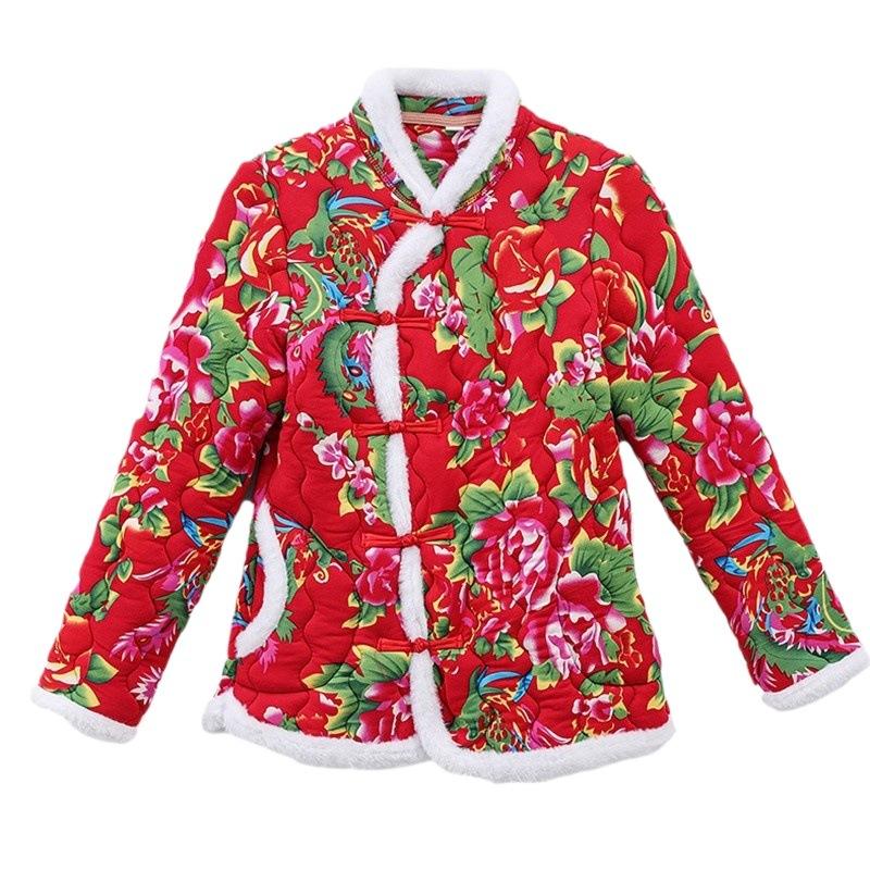 Iarnă Nou Nou Chinezesc Floral Jachetă cu mânecă lungă Feminitate Retro Palton căptușit cu bumbac