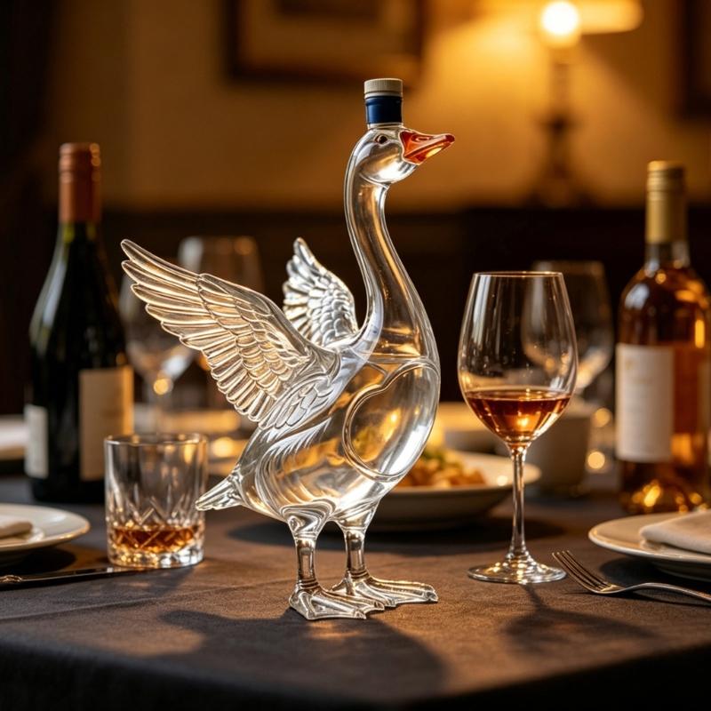 Duck Shape Whiskeys Decanter Bottle, Clear Glass Liquor Decanter for Home Bar Users, Hosts, Gatherings and Table Presentation