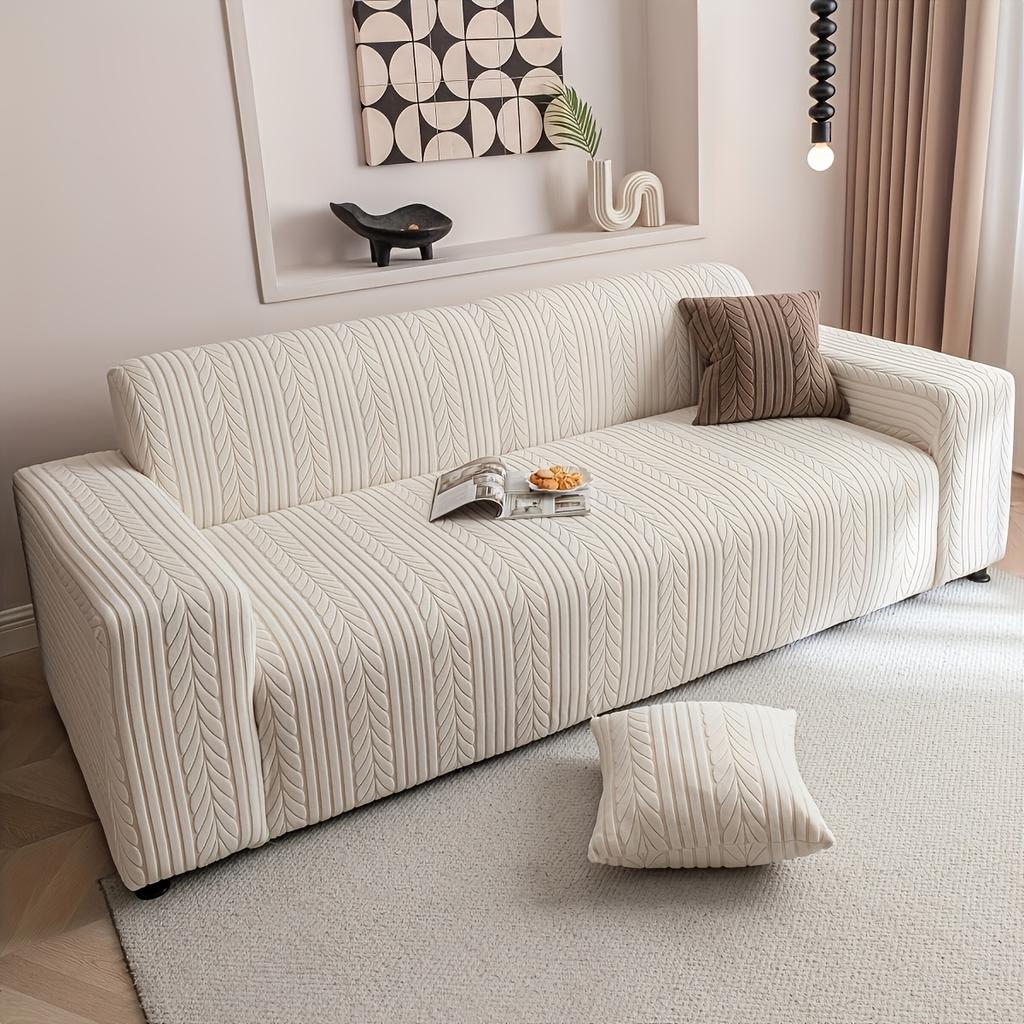 Sofa Seat Cover Solid Color Jacquard Sofa Cover Hanging Sofa Protector Home Decor Fluffy Sofa Cover for Winter Warmth