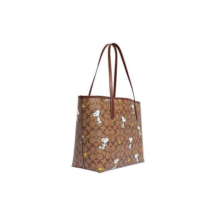 Coach X Peanuts Snoopy Dempsey 33 Classic Monogram Buckle Closure Tote Bag Women Tote Brown CF166-IMT1O