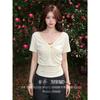 Korean Solid Color Gentle Wind V-neck Kink Short-sleeved T-shirt Women's Summer Simple Design Feeling Waist and Thin Temperament Top