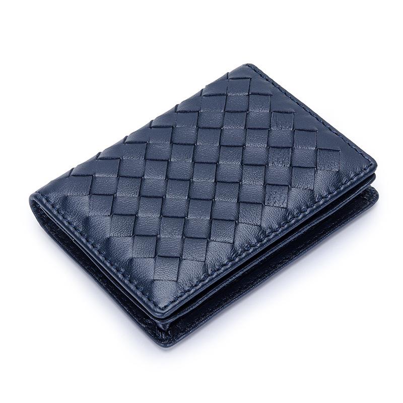 Unisex Woven Lambskin Business Card Holder: Genuine Leather, Large Capacity