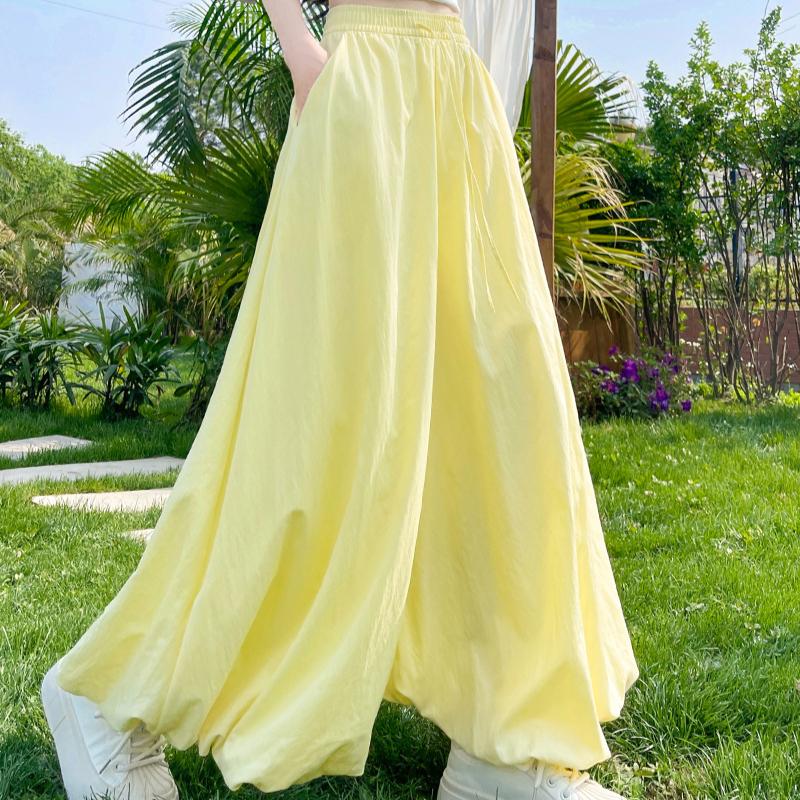 Women's Summer High-Waisted Slimming Loose Cropped Casual Wide-Leg Skort Lazy Puffed Lantern Pants