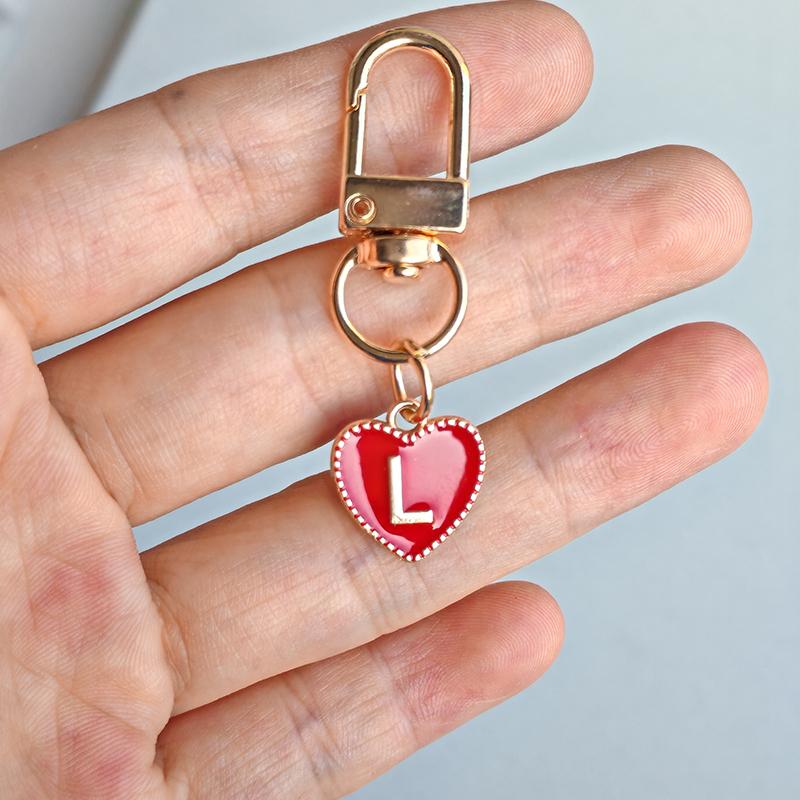 1PC Lobster Buckle Gift Metal Party 26 English Letters Keychain Marker Heart Shaped Red Love Keychain Design DIY Creativity