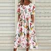 Dámské letní šaty s krátkým rukávem Ležérní květinový potisk Midi šaty s kulatým výstřihem a kapsami Splývavé plážové letní šaty do A