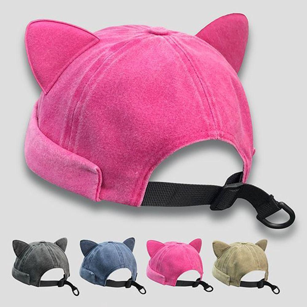 Adjustable Cat Ears Brimless Hat Cute Basin Hat Simple Bucket Cap  Travel