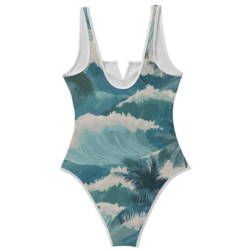 Women's Color-Blocked One-Piece swimsuit With A Sexy V-neck