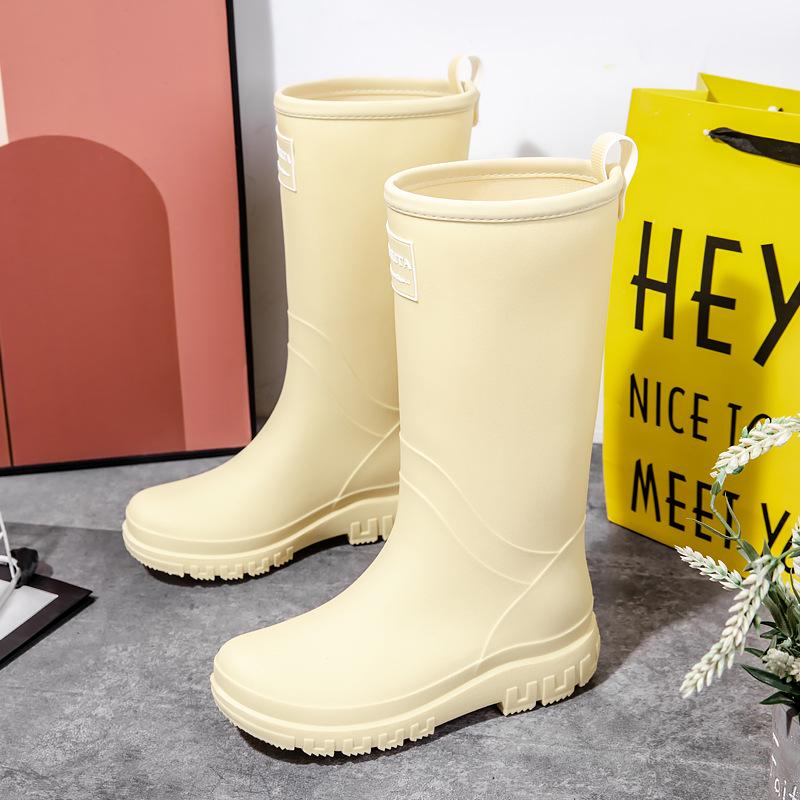 

Women s Cross-Border Fashion Waterproof High-Top Rain Boots - Non-Slip Rubber Kitchen Shoes 37 грязно-белый