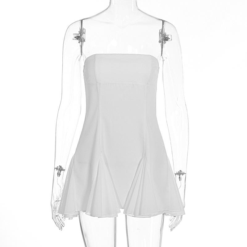 European and American Summer New Sexy Tube Top Sleeveless Off-the-shoulder Hip-wrapped Pleated Short Dress