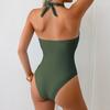 Women Swimsuit Neck Ruched Front Backless Bathing Suit Soft Stretch Fabric Adjustable Fit