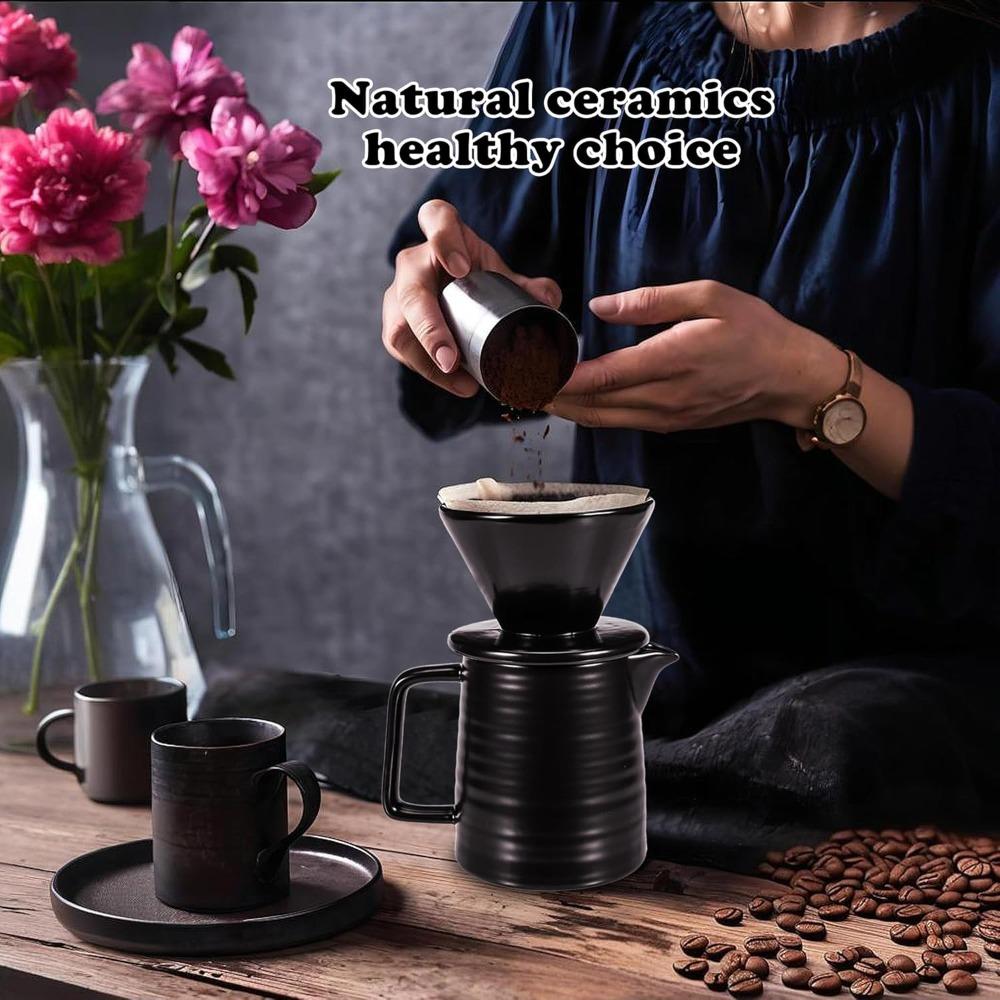 2-piece Porcelain Hand-pour Coffee Maker Set with Cups, Hand-pour Cone Drip Coffee Maker, Microwave-safe and Dishwasher-safe