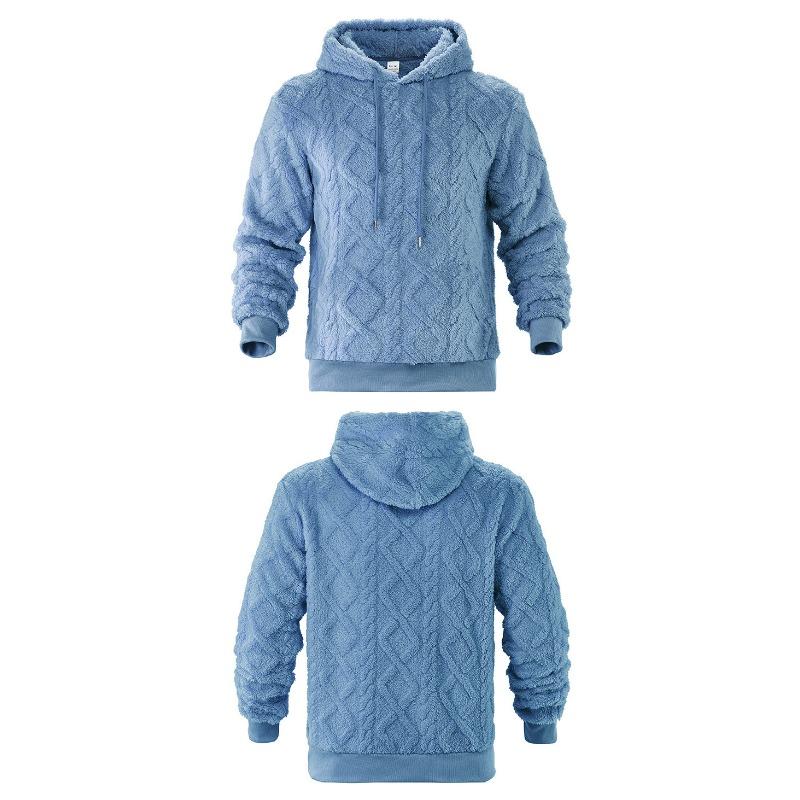 Mens American Casual Loose Fleece Lined Jacquard Hooded Pullover Sweatshirt