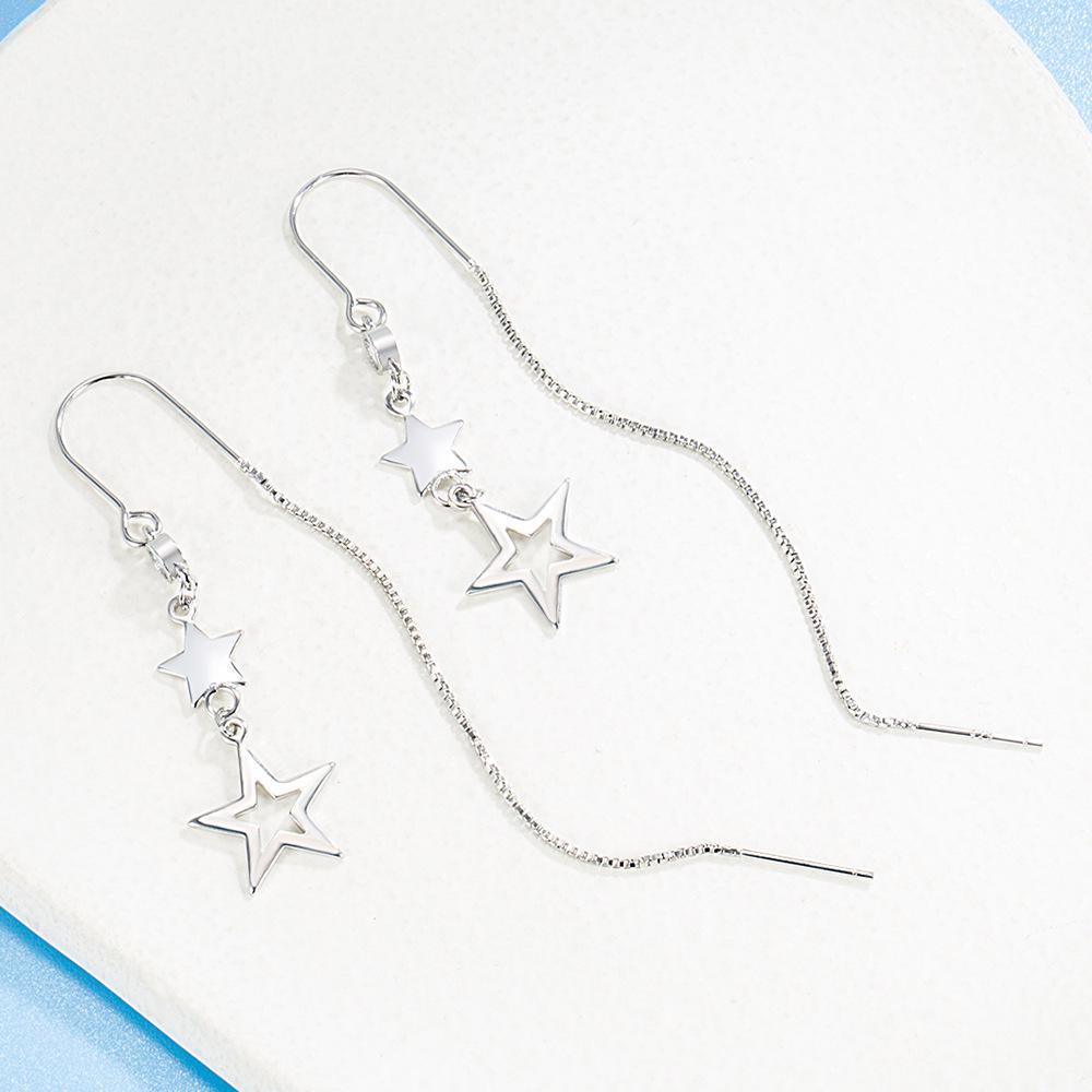 Fashion Star Zircon Tassel Ear Hook: Elegant, Cute, Anti-Lost Five-Pointed Star Earrings for Women