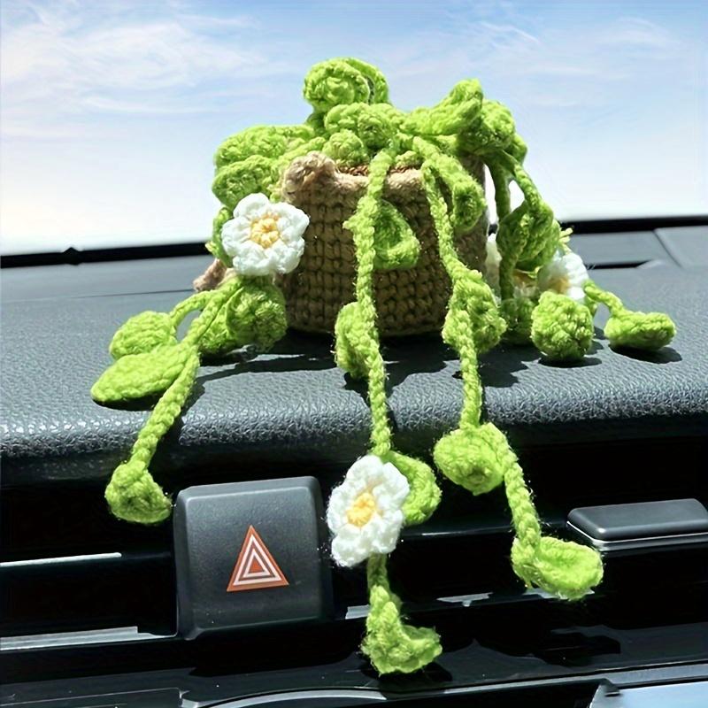NIEUW Leuke Potplanten Haakwerk Auto Mand Hangplant Haakwerk voor Auto Decoratie Auto Ornament Achteruitkijkspiegel Ophangaccessoires groen