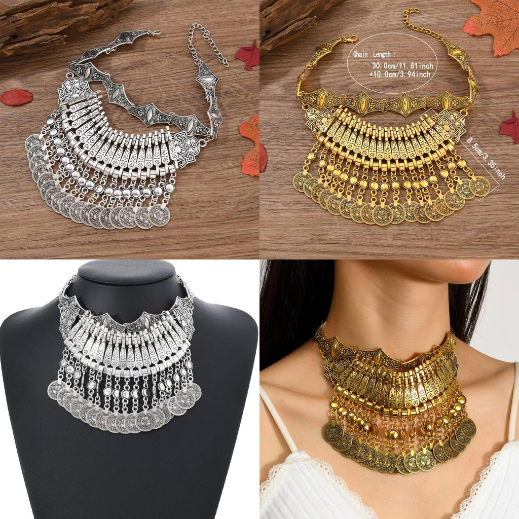 Etnisk Vintage Bohemisk Lång Mynt Halsband Med Tofs Mynt Hänge Design För Kvinnor