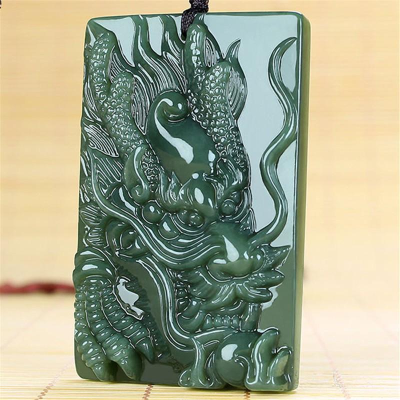 Hetian Dragon Green Jade Zodiac Pendant for Men