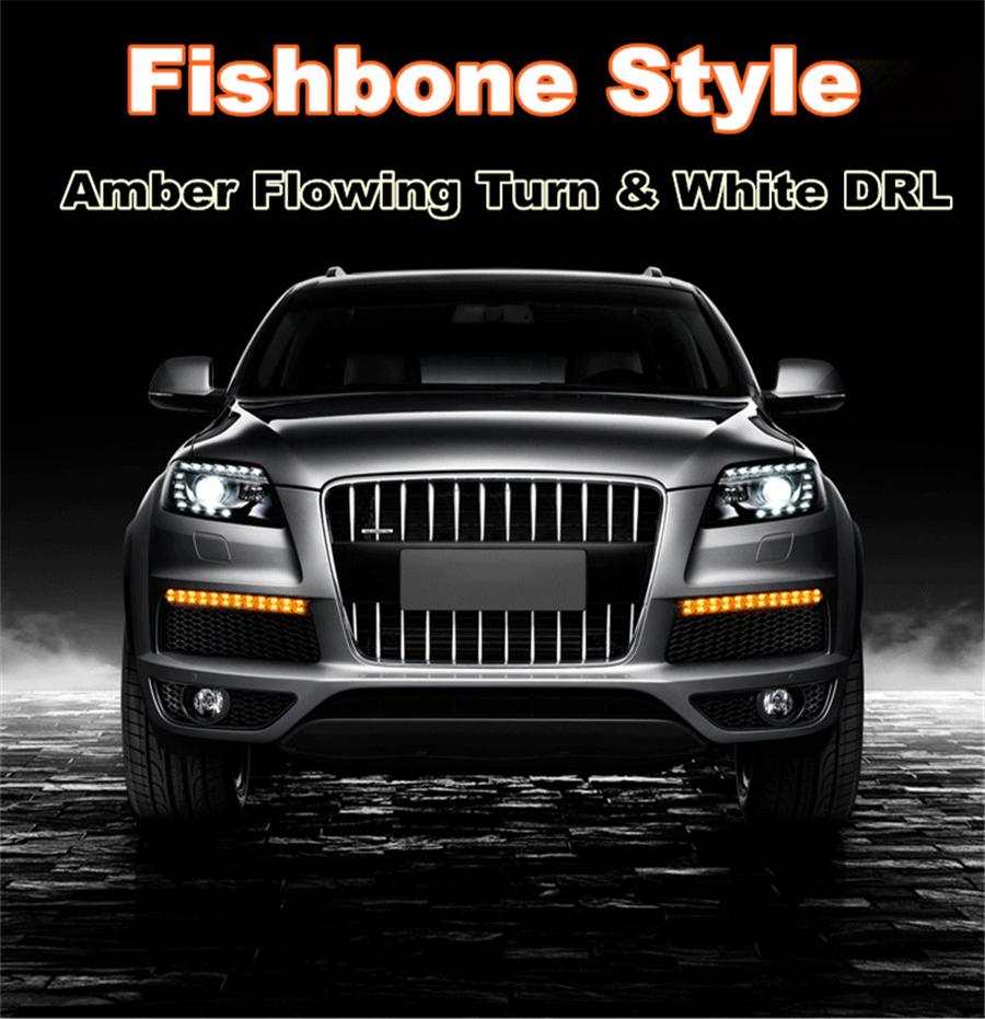 For Fishbone Daytime Running Water Turn Signal (Pair)-12 Beads White Yellow
