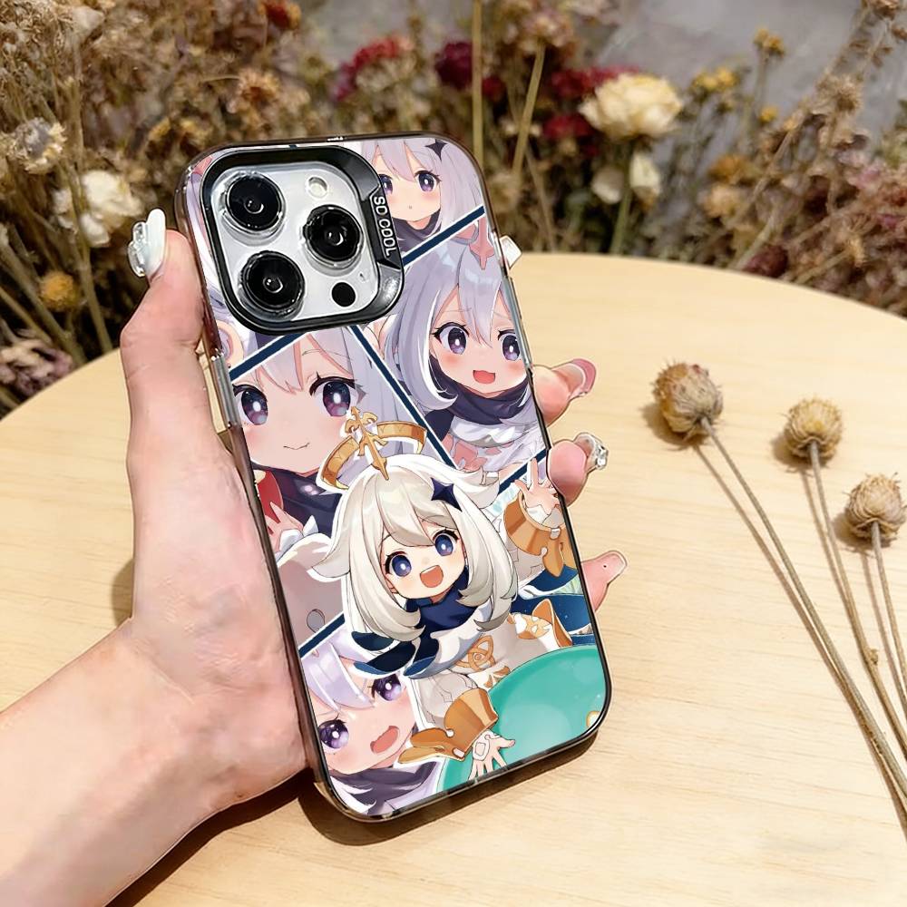 

G-Genshin Impact P-Paimon Phone Case For iPhone 17,16,15,14,13,12,11 Plus,Pro Max,XS,Colored Silver Plated Inside Cover iPhone13ProMax