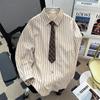 Men's Japanese Retro Striped Loose-Fit Long Sleeve Shirt Jacket for Spring and Autumn.