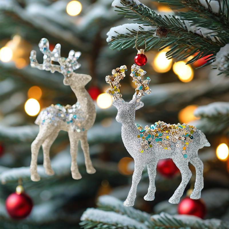 Christmas Elk Pendant Glitter Flocking Material Office Bedroom Ornaments Ins Photo Props