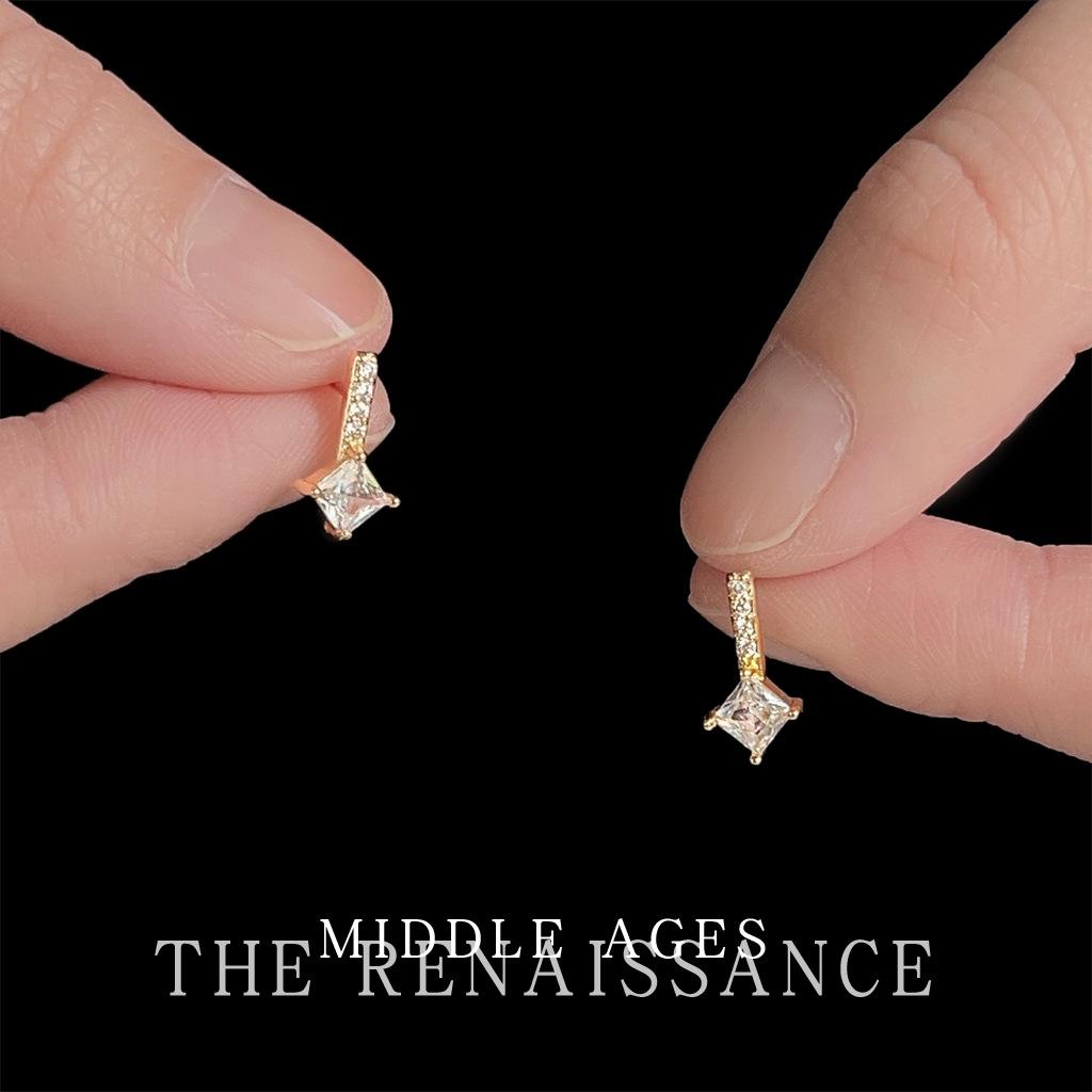 Super mini square geometric zircon stud earrings versatile simple commuter earrings women