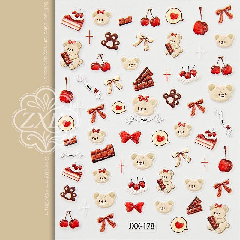 

Adorable Bear Biscuit Bow Cake Nail and Phone Decor Stickers