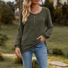 Women's Casual Solid Button Round Neck Sanding Sweatshirt Long Sleeve Top