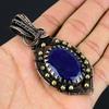 Lab-Created Blue Sapphire Gemstone Pure Copper Wire Wrapped Handmade Jewelry Pendant