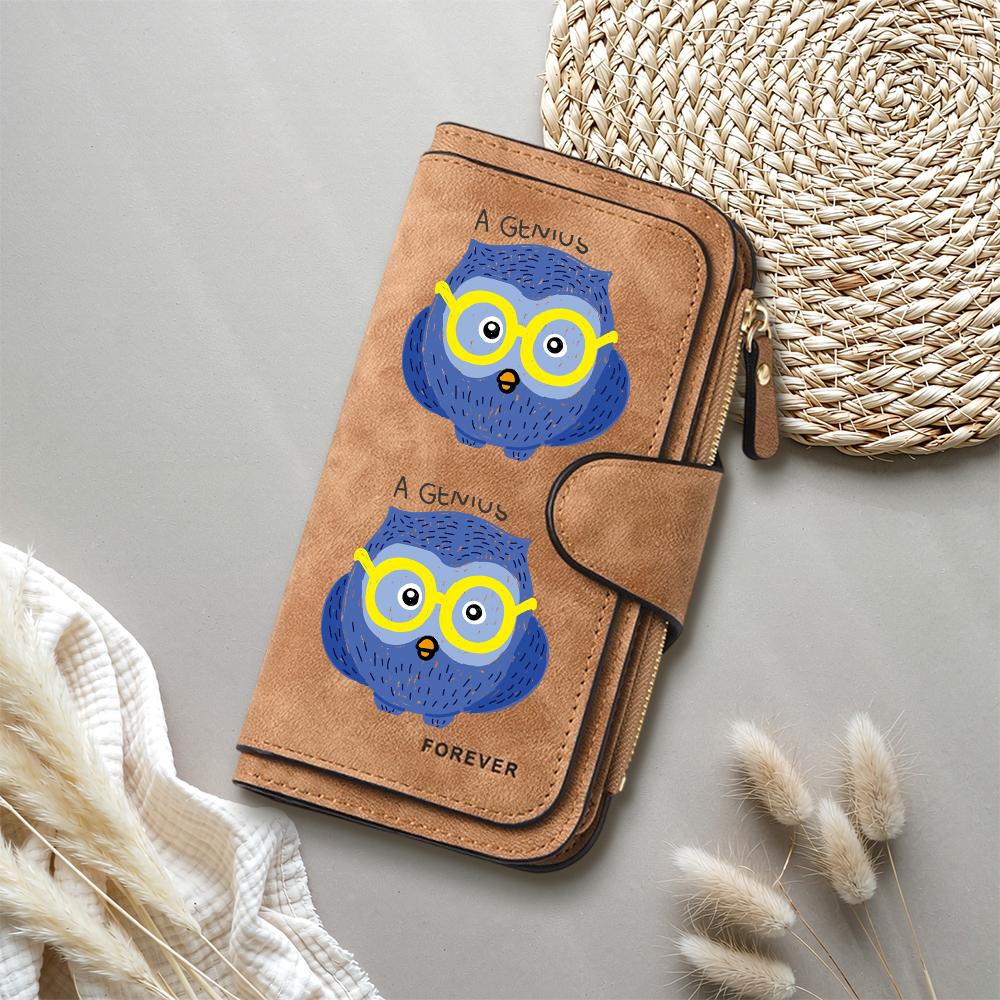 Cute Owl Print Women Long Wallet Fashionable Leather Card Holder Portable Casual Daily Purse