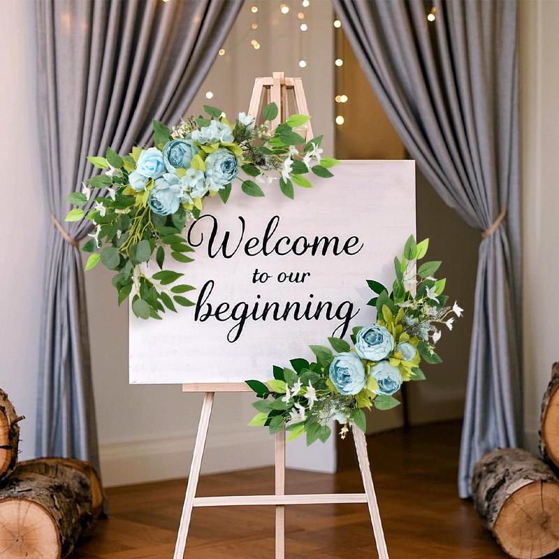 Künstlicher Blumenkranz für Haustür, Hochzeitsbogen, Gartenparty, Tisch-Wanddekoration, Rosentürdekoration, Hängekranz, Wandde