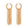 Boho Chic Long Tassel Earrings Women Handwoven Glass Tube Pendant With Geometric Design Yellow Blue