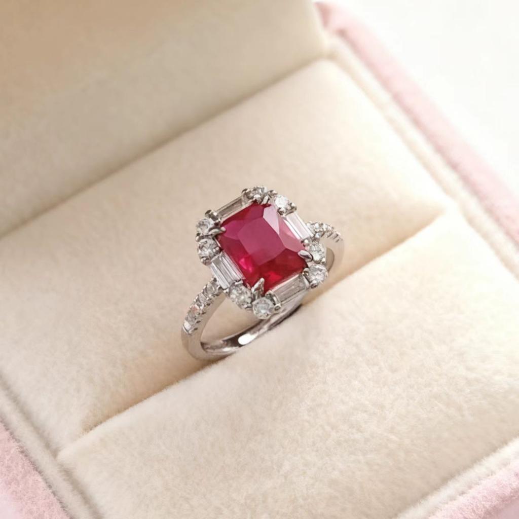 Deluxe Jewelry Cultivated Ruby Ring For Women, Classic Fashion 7 * 9 Rectangle Emerald Ring