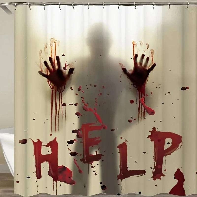 Tenda da doccia di Halloween Tende per finestre Orrore Mani insanguinate Tende da doccia per il bagno per decorazioni di Halloween