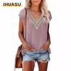 Bluze și cămăși casual de modă pentru femei, cu decolteu în V și mânecă scurtă