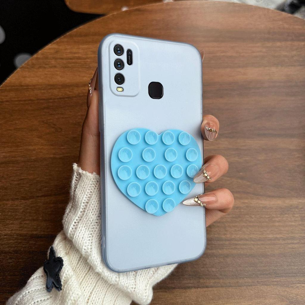 Heart Shape Suction Cup Phone Case for Vivo Y50,Y30 4G Semi Transparent Matte Shockproof Soft TPU Cover