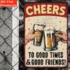 Vintage Cheers Beer Wall Plaque, 2D Wooden Bar Decor with "To Good Times & Good Friends" Quote for Rustic Home Pub