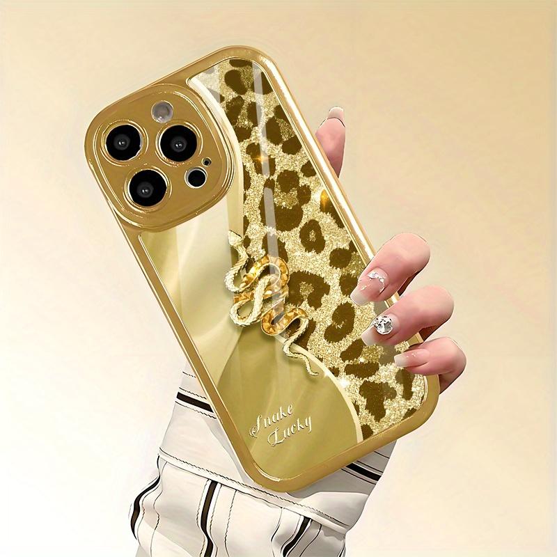 Vergoldetes Glas-Handyhülle mit Gold-Leopardenmuster, geeignet für iPhone 17 16 15 14 13 12 11 Pro/Max/Plus, stoßfeste Rückseite
