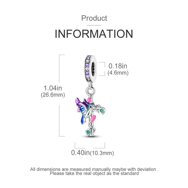 Charms Plata Blue-Purple Hummingbird Crucifix Pendants Fit Original Bracelets Charms For Women Jewelry Diy Making Gifts