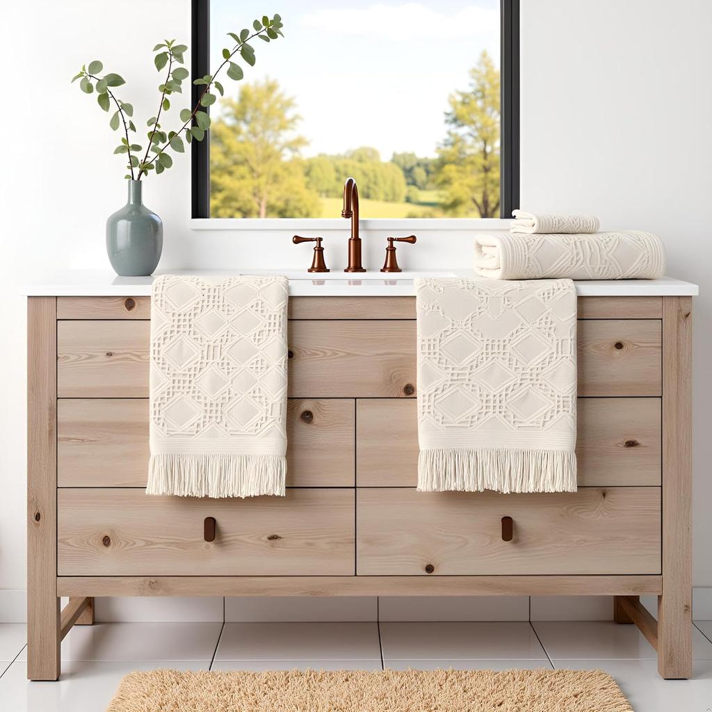 2 Pcs Decorative Boho Hand Towels Bathroom 14X30 100% Cotton Turkish Absorbent Soft Cute Face Bath Towel Set for Farmhouse Boho Bathroom Kitchen