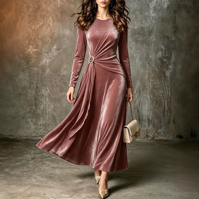 Fall Long Sleeve Slim Fit Bodycon Midi Dress Pure Color Elegant Party Casual Women