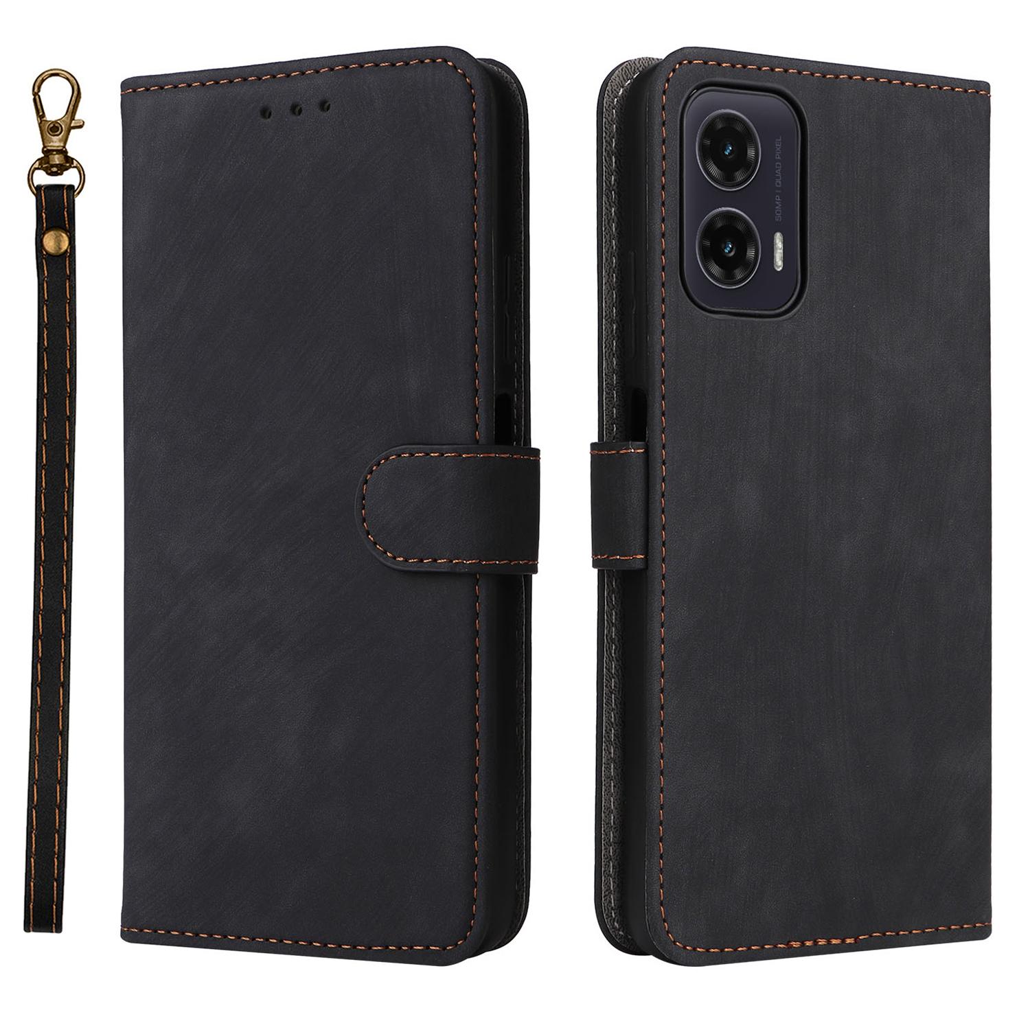 

For Motorola Moto G35 5G Wallet Case RFID Blocking PU Leather Cover Stand View Black