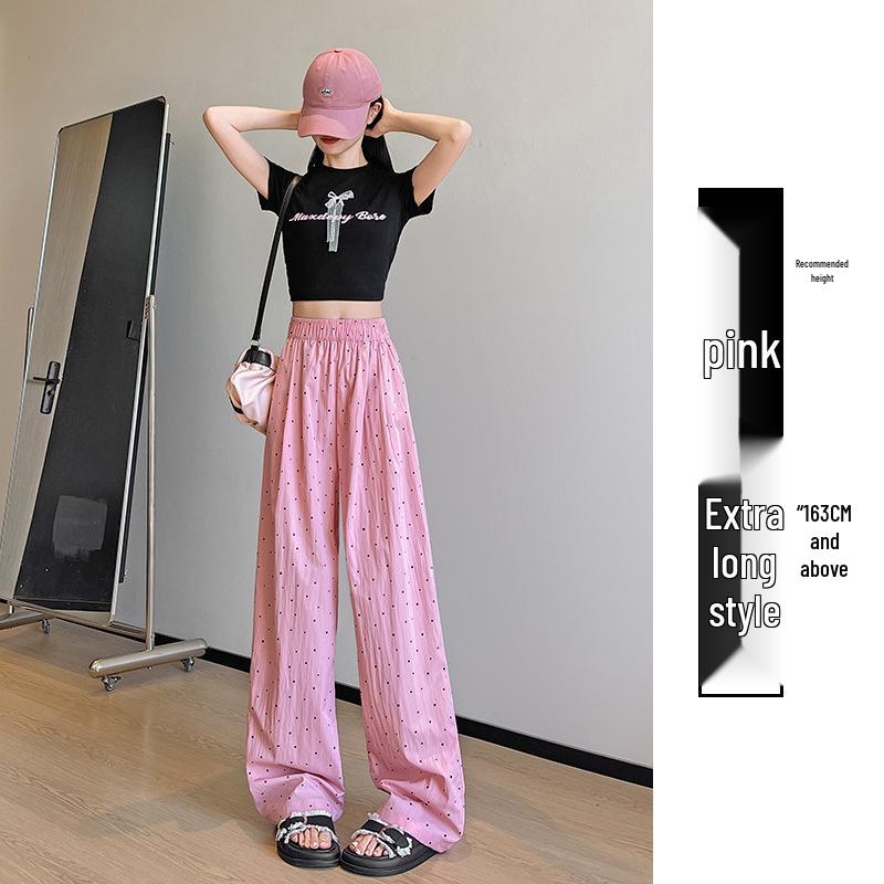 Yamamoto Women s High-Waist Polka Dot Ice Silk Wide-Leg Summer Pants L (110-125 lbs)