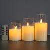 LED Flickering Candle Set with Remote Control, Three-Piece Transparent Cover - Ideal for Weddings and Birthdays.
