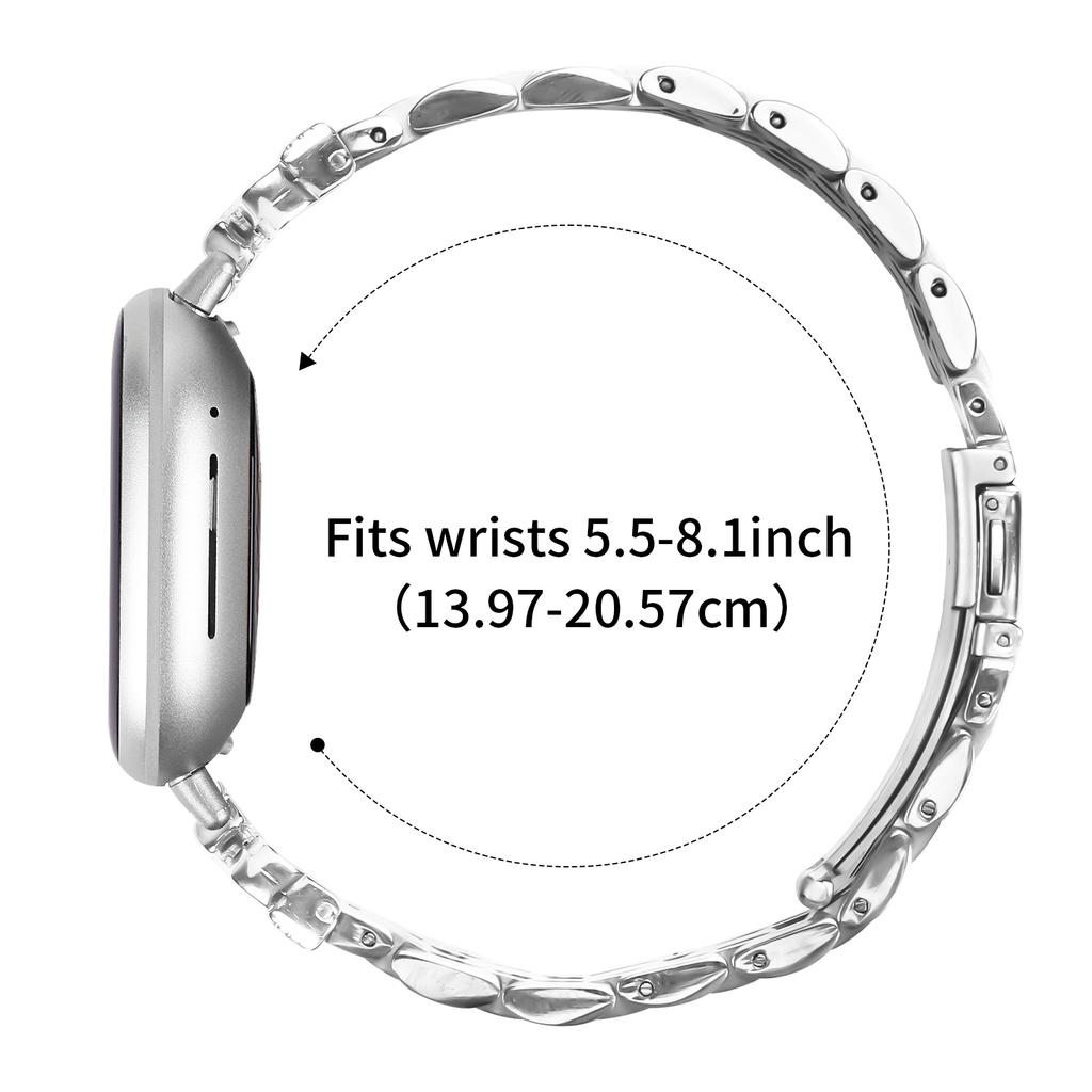 For Fitbit Versa 3/Sense Metal Watch Band Rhinestone Butterfly Decor Stainless Steel Silver Wrist Band