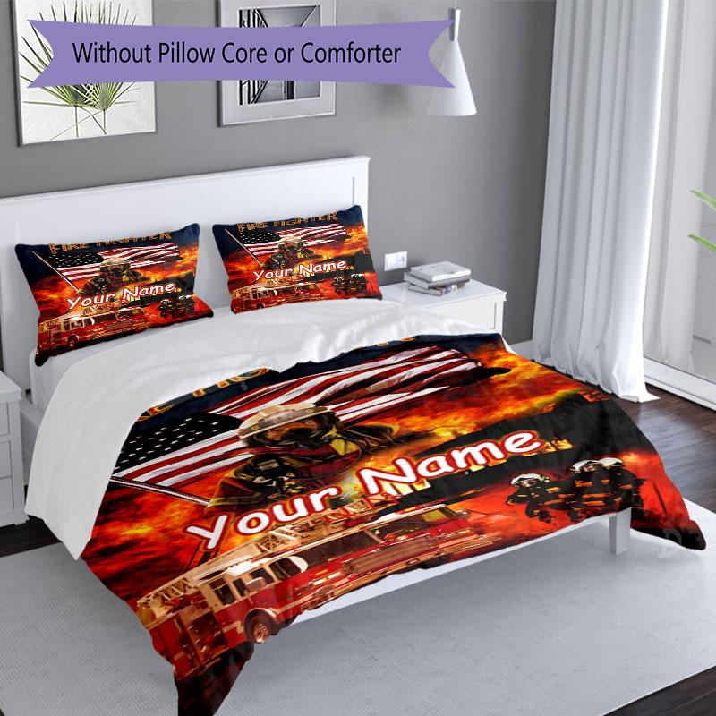 3PC Custom Name Firefighter Poster Bedding Set Duvet Cover Closure Includes 1 Duvet Cover & 2 Pillowcases for Bedroom