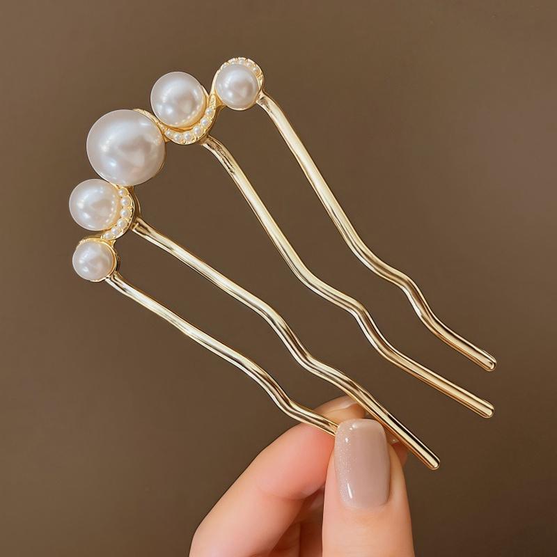 Korean U Shaped Pearl Hairpins Hair Clips for Women Elegant Metal Forks Vintage Pearl Hairpins Hair Styling Tools Gifts