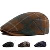 New Men's Beret Autumn and Winter Warm Wool Color Plaid Retro Forward Hat Women's Casual British Cap