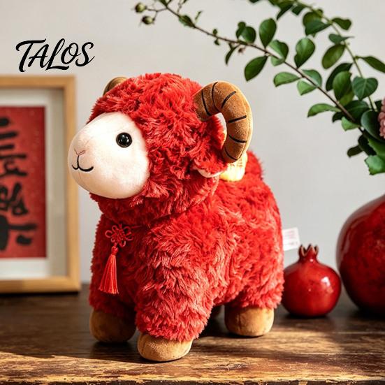 Lucky Mascot for New Year Red Sheep Doll with Chinese Knot Tassel, 2027 Traditional Style Craft Fluffy Plush Lamb, Lifelike Detail Plushie Home