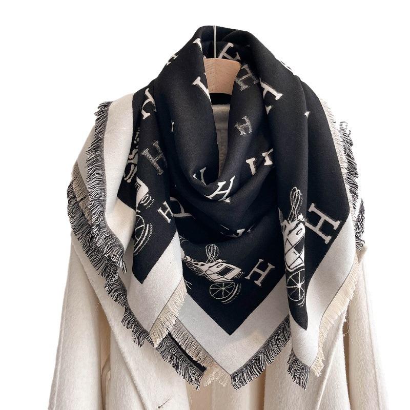 Scarf Women'S Letter Large Square Scarf Premium Thickened Warm Outer Cloak High-End Gift Shawl